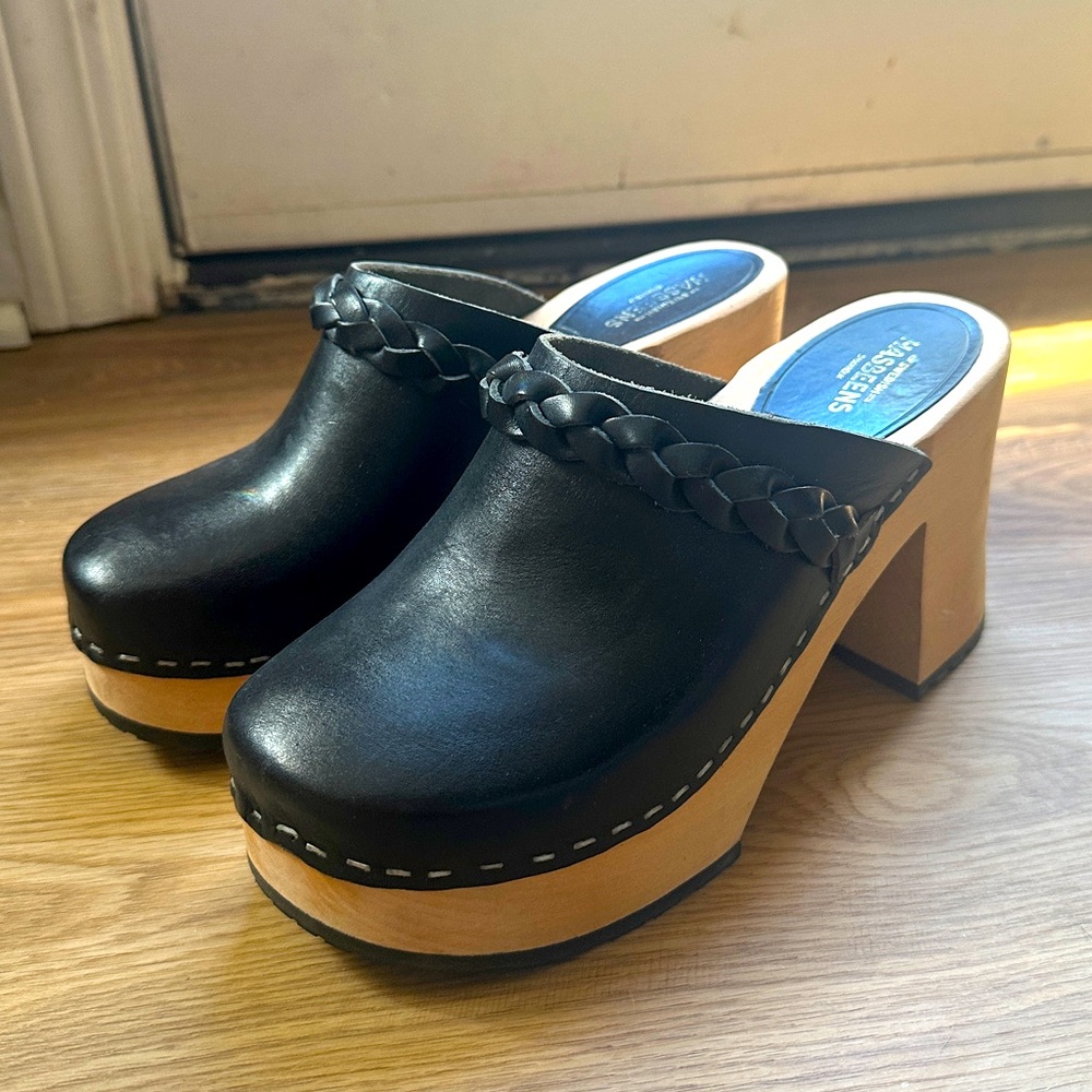 COPY - Swedish has been platform heel braided clog black leather size 38 women’…